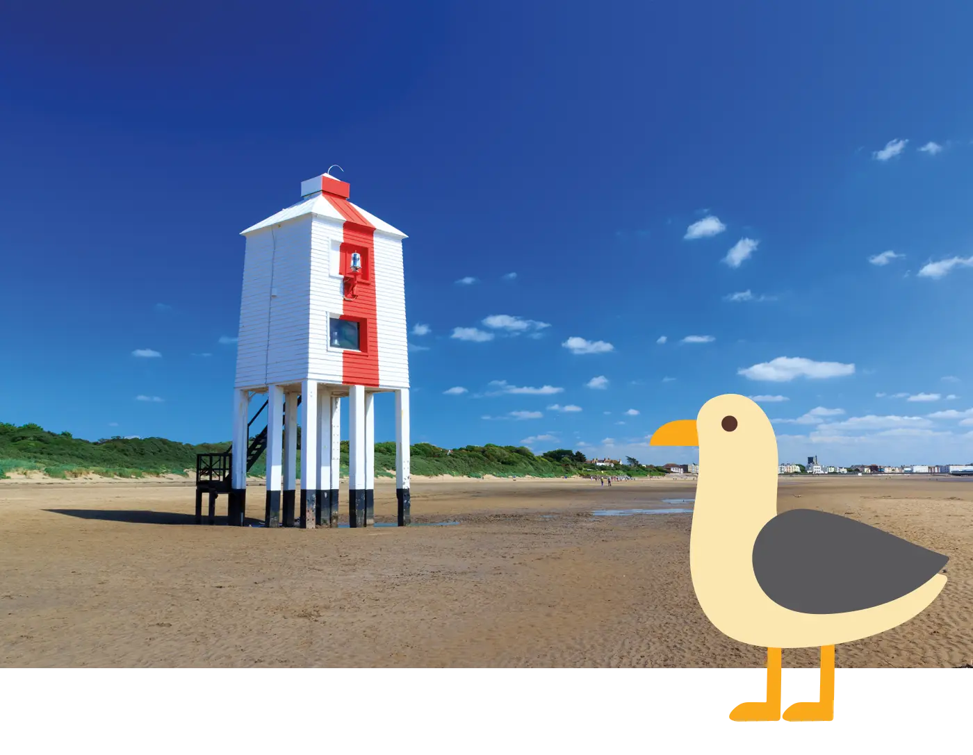 Burnham-on-sea beach tower with seagull 